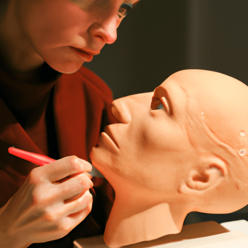 אמן מפסל בקפידה את פניה של דמות שעווה בסדנת מאדאם טוסו.
