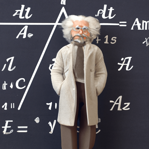 ייצוג אמיתי של אלברט איינשטיין, הניצב ליד המשוואה המפורסמת שלו